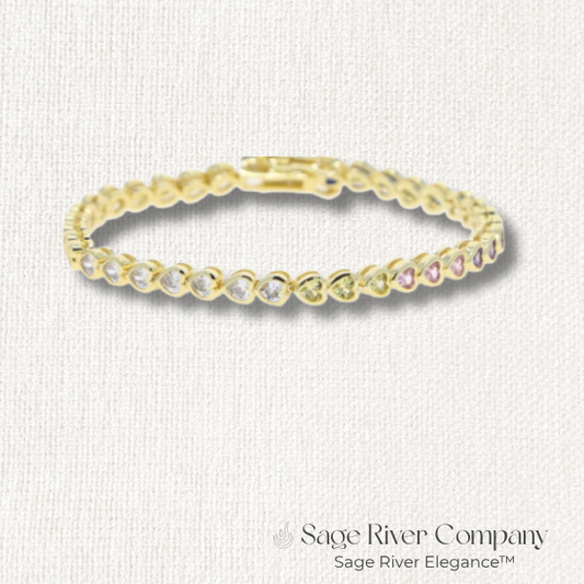 Gold Heart CZ Tennis Bracelet with 5A Cubic Zirconia Stones
