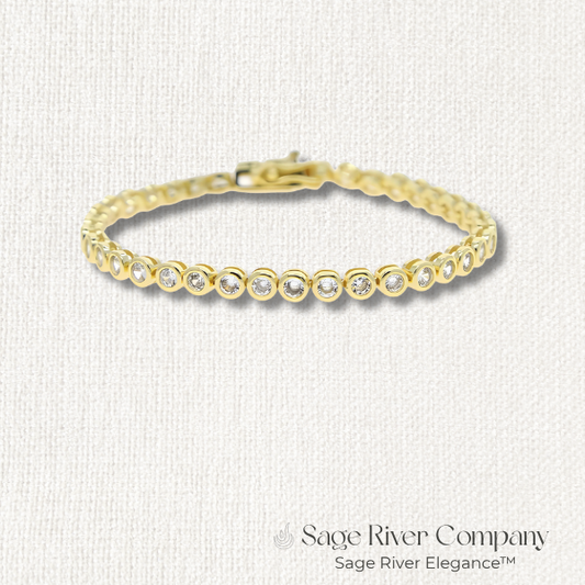 Gold Round CZ Tennis Bracelet with 5A Cubic Zirconia Stones