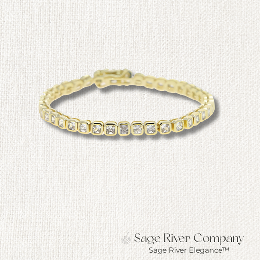 Gold Square CZ Tennis Bracelet with 5A Cubic Zirconia Stones