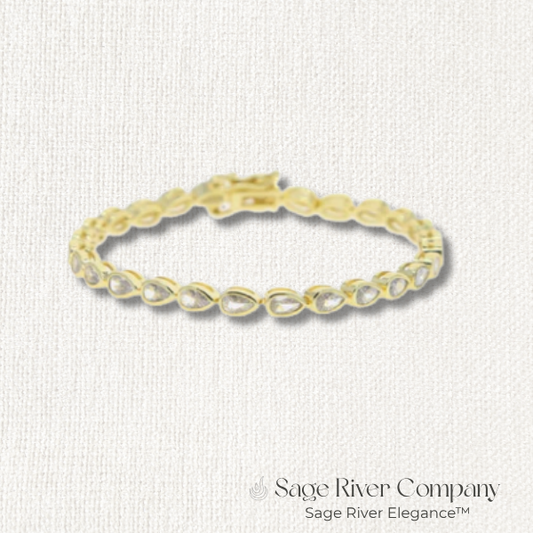 Gold Teardrop CZ Tennis Bracelet with 5A Cubic Zirconia Stones