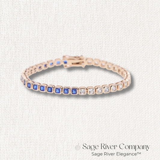 Rose gold tennis bracelet with blue square CZ stones, elegant 5A sparkle – Sage River Company