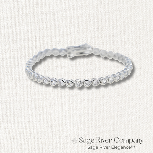 Silver Heart CZ Tennis Bracelet with 5A Cubic Zirconia Stones