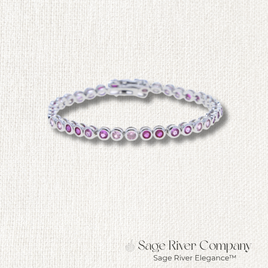 Elegant silver tennis bracelet with round pink CZ stones and box clasp – Sage River Company