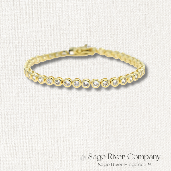 Gold Round CZ Tennis Bracelet with 5A Cubic Zirconia Stones