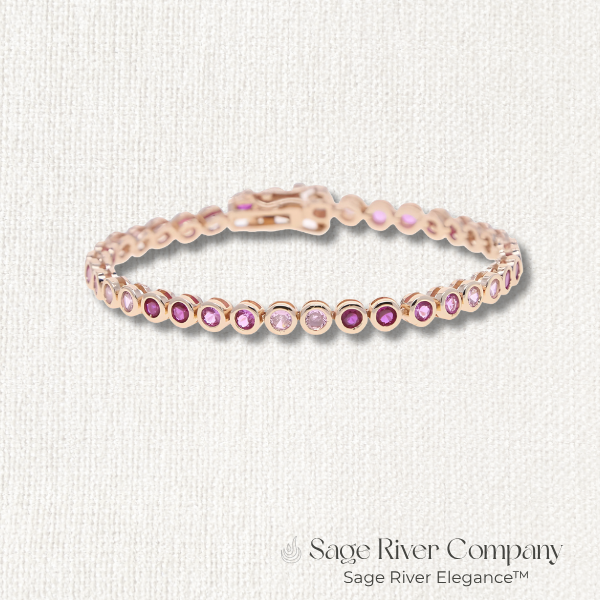 Rose gold tennis bracelet with soft pink round CZ stones and secure box clasp – Sage River Company