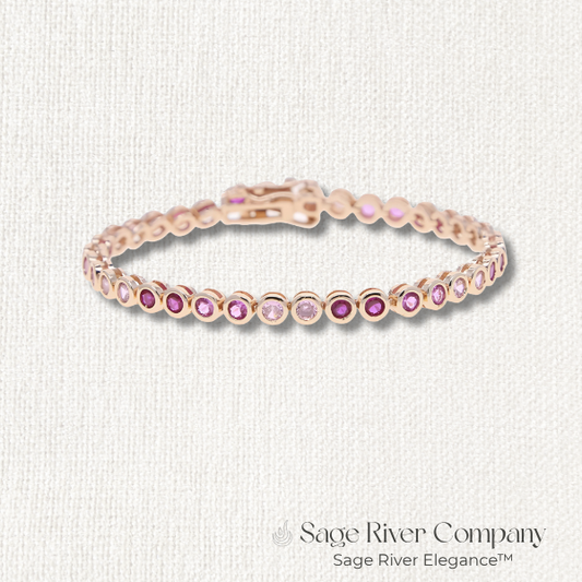 Rose gold tennis bracelet with soft pink round CZ stones and secure box clasp – Sage River Company