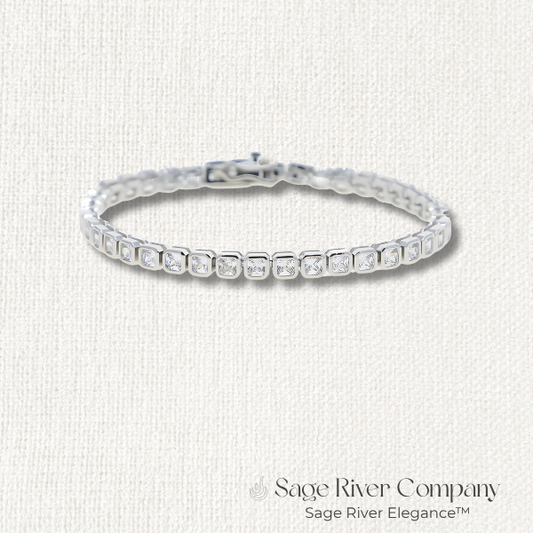 Silver Square CZ Tennis Bracelet with 5A Cubic Zirconia Stones